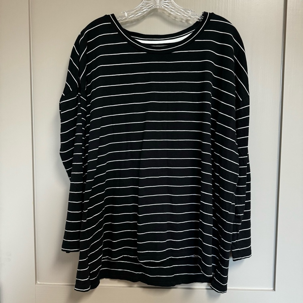 Lou & Grey Black and White Drop Shoulder Striped Oversized Long Sleeve Tee M